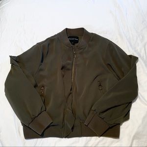 Who What Wear Green Ruffle Bomber Jacket